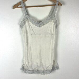 Converse One Star Tank Top Sz L Ribbed Knit Lace Trim Built In Bra Babydoll Y2k